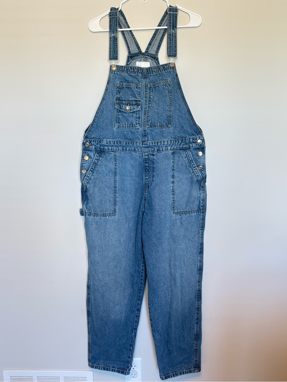 Denim Overalls Blue Utility Bib Pants Straight Leg Size XL Celebrity Pink *flaw*
